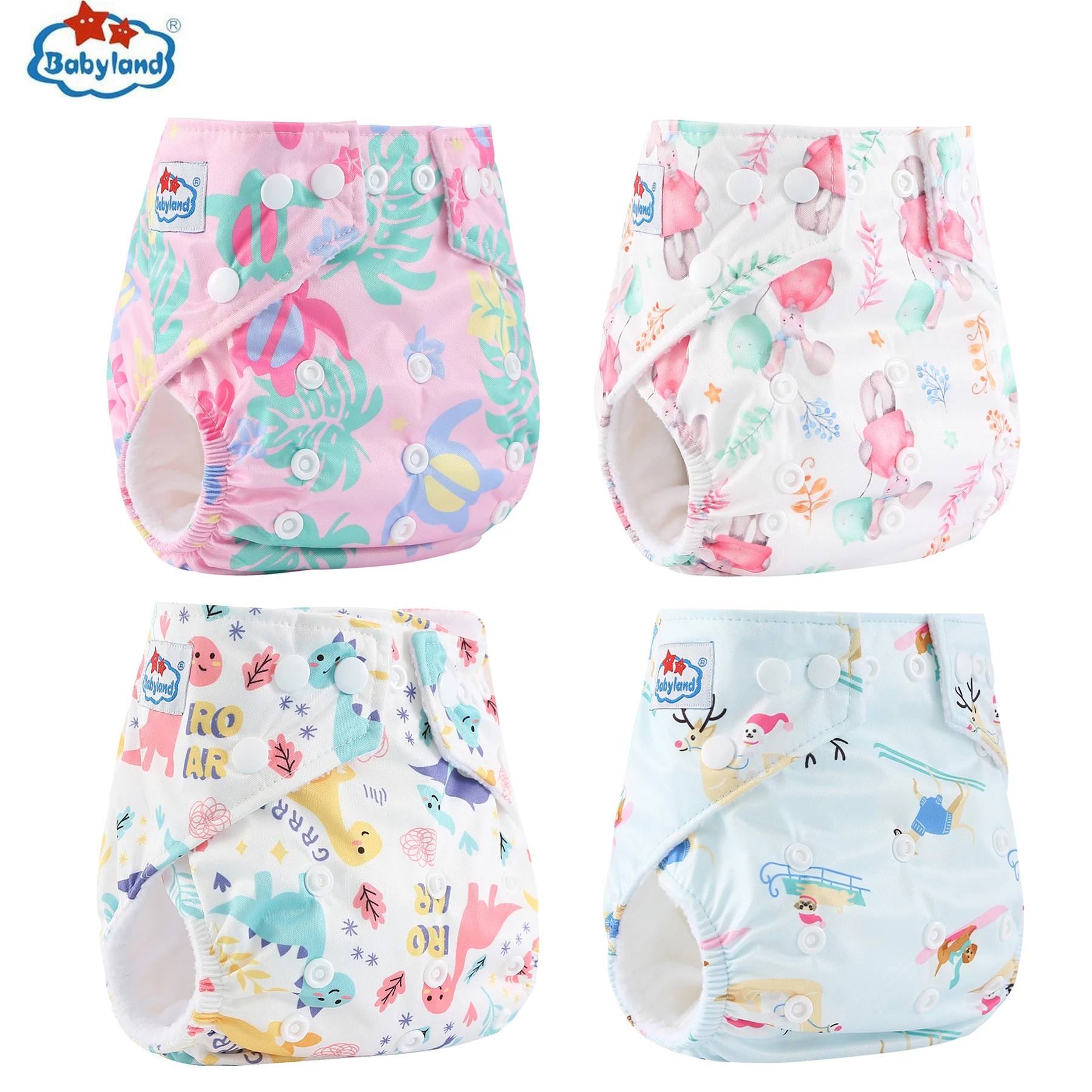 Babyland 4pcs/set Cloth Diapers Baby Shells Adjustable Reusable Baby Cloth Nappy Pocket Diaper Covers For Baby 3-15KG