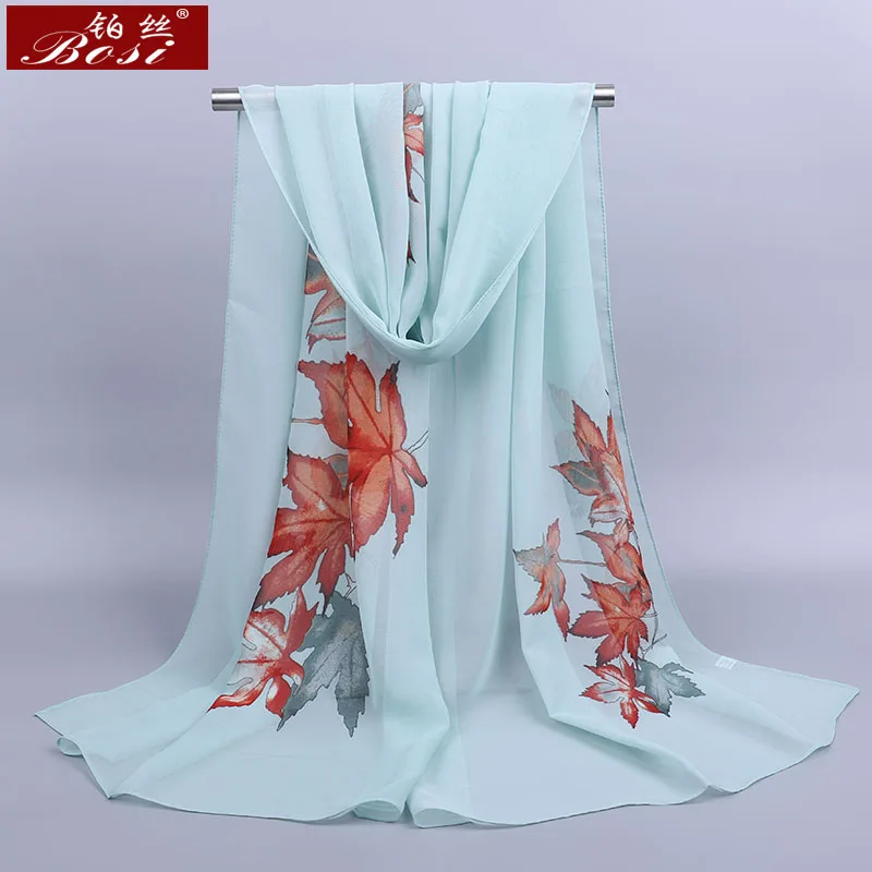 New Chiffon Maple leaf scarf women Fashion summer Soft print 2020 Multicolor long scarves bohemian Flowerhijab Pink ladie shawl