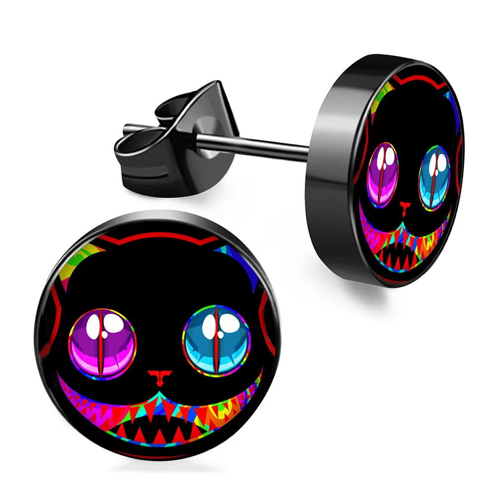 

Personality Halloween 8MM Round Skull Stud Earrings Thriller Terror Punk Party Earrings for Men's and Women's Jewelry