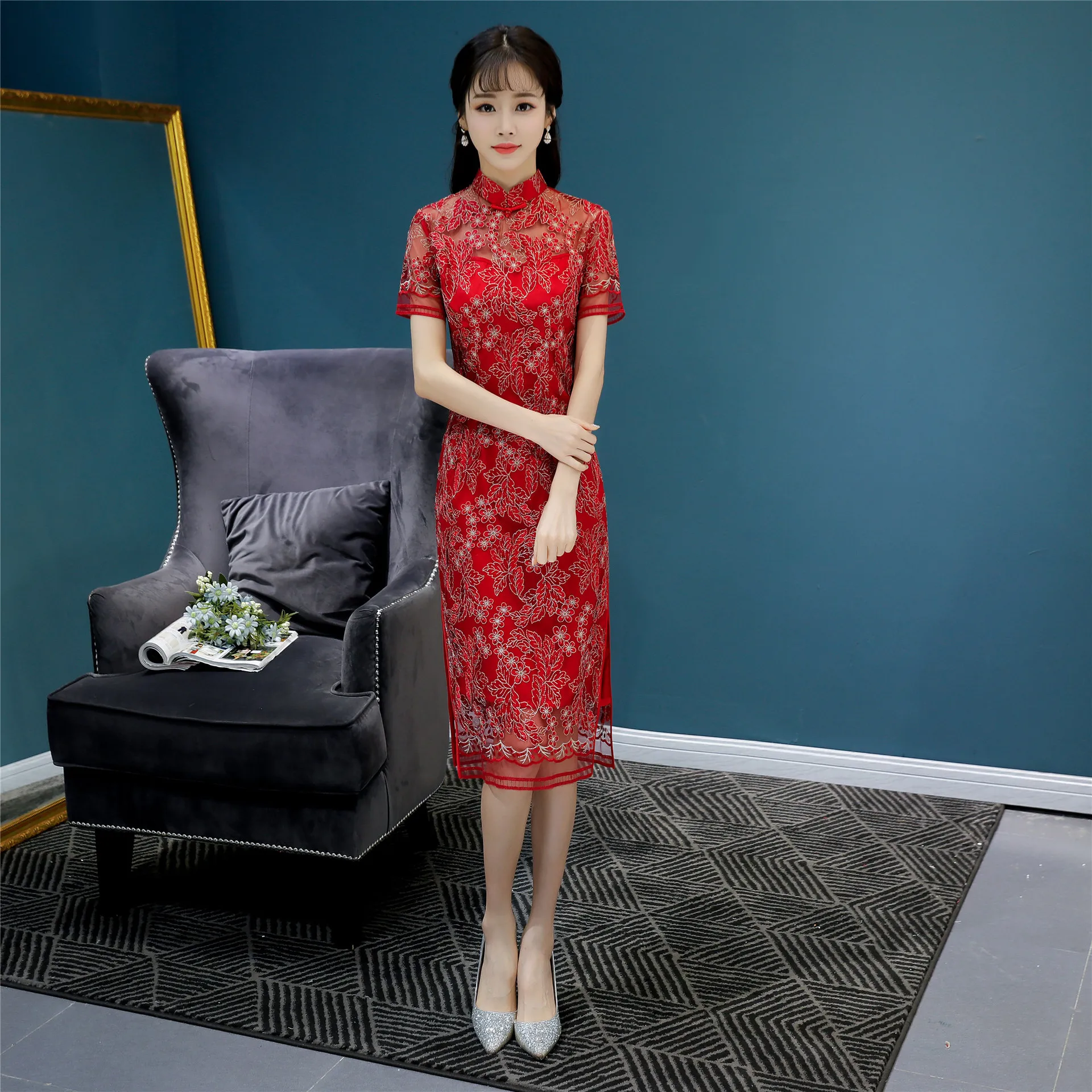 Estate 2020 nuovo pizzo Cheongsam abito da banchetto abito da sposa trucco Cheongsam retrò e migliorato classico moderno Qipao