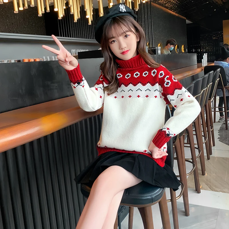 

Свитера для девочек, зимние, Осенние, рождественские пуловеры с рисунком, вязаная одежда, детские свитеры, пальто, 4, 6, 8, 10, 12, 13 лет