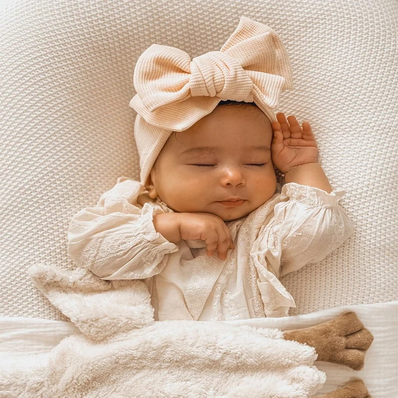 Cute Newborn Baby Headband Waffle Double Layer Bow Knot Turban Winter Girl Elastic Hair Bands Children Toddler Hair Accessories