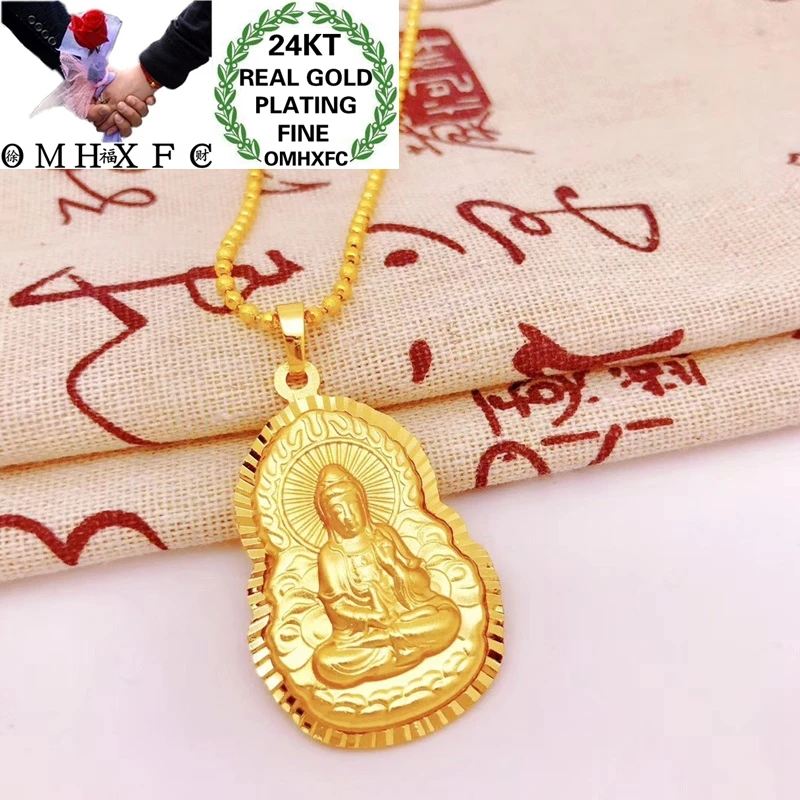 OMHXFC Jewelry Wholesale YM380 European Fashion Hot Fine Woman Man Party Birthday Wedding Gift GUANYIN 24KT Gold Pendant Charm