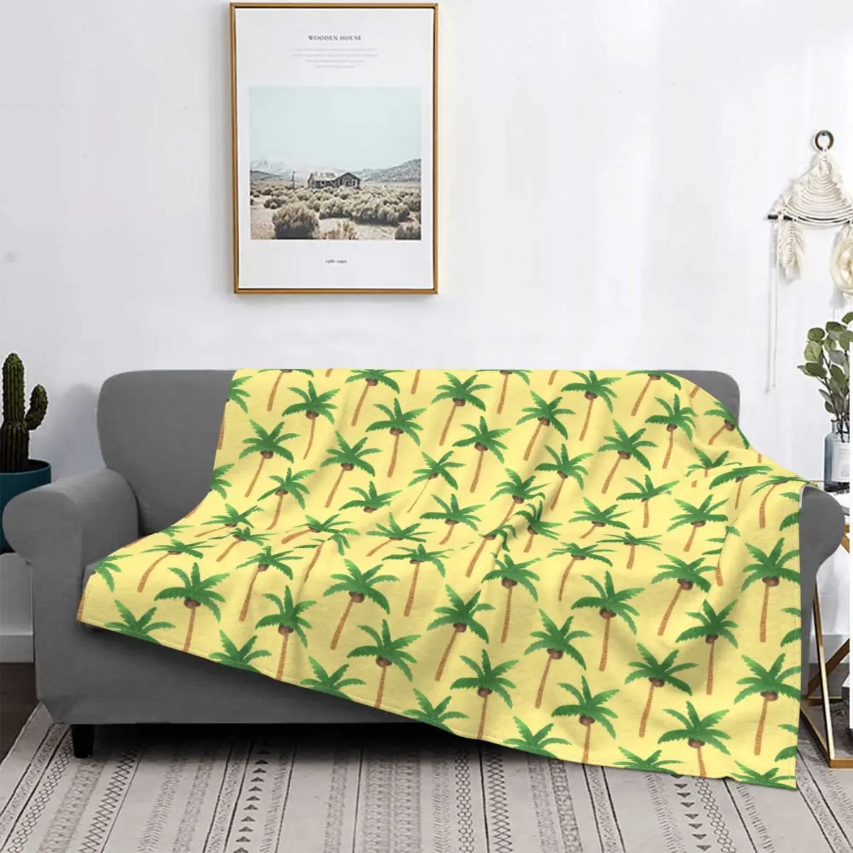 Coconut Trees Pattern Blankets Fleece Decoration Ultra-Soft Throw Blankets for Bedding Bedroom Plush Thin Quilt