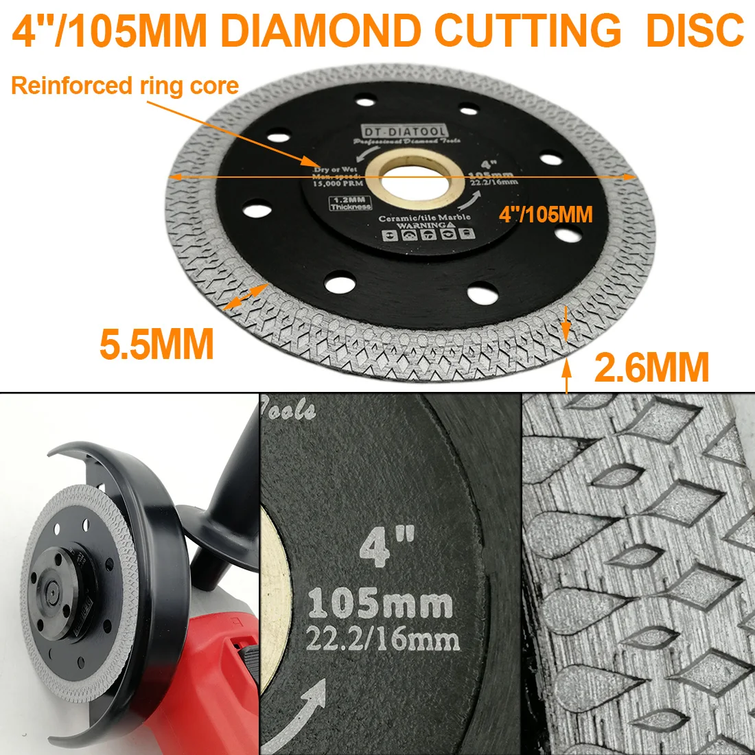 DT-DIATOOL 10pcs/pk Dia 105mm/4inch Premium Diamond Cutting Discs X Mesh Turbo Rim Segment Saw Blades For Ceramic Tile Marble