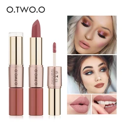 O.TWO.O 2 In 1 Waterproof Matte Lipstick Lip Gloss Long Lasting Moisturizer Lips Makeup Cosmetic Matt Red Nude Lipsticks 12Color