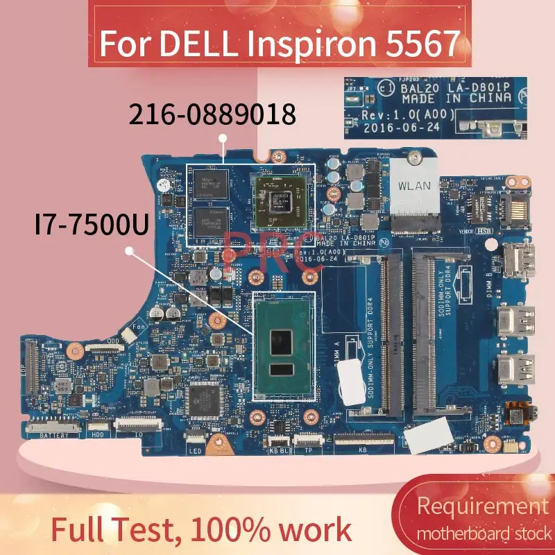 CN-0KFWK9 0KFWK9 For DELL Inspiron 15 5567 17 5767 Notebook Mainboard BAL20 LA-D801P I5/I7-7500U+ R7 M440 4GB Laptop Motherboard