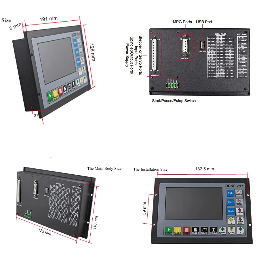 CNC mach3 USB 4 Axis Kit,4pcs M542C 1pcs DDCS V3.1 Controller 4pcs HS21A 57 Stepper Motor