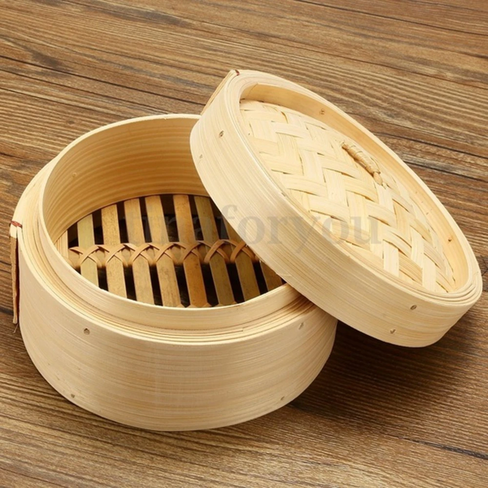 Chinese Dumplings Bamboo Steamer Cooker 10/15/20cm with Lid Dimsum