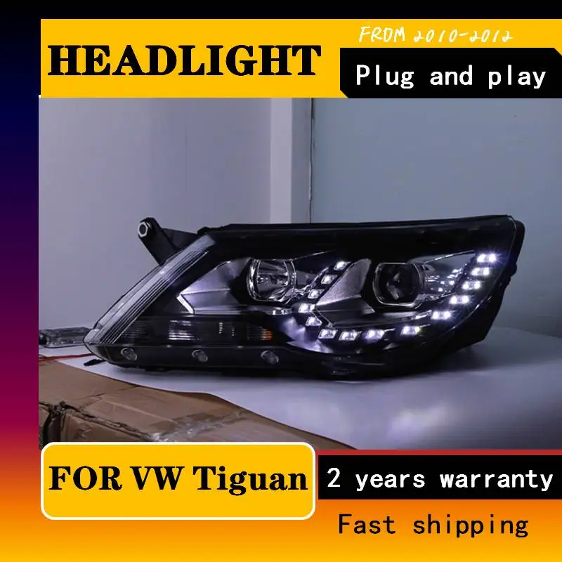 Car Styling For VW Tiguan Headlights 2010-2012 Tiguan LED Headlight LED DRL Bi Xenon Lens Headlight High Low Beam Parking