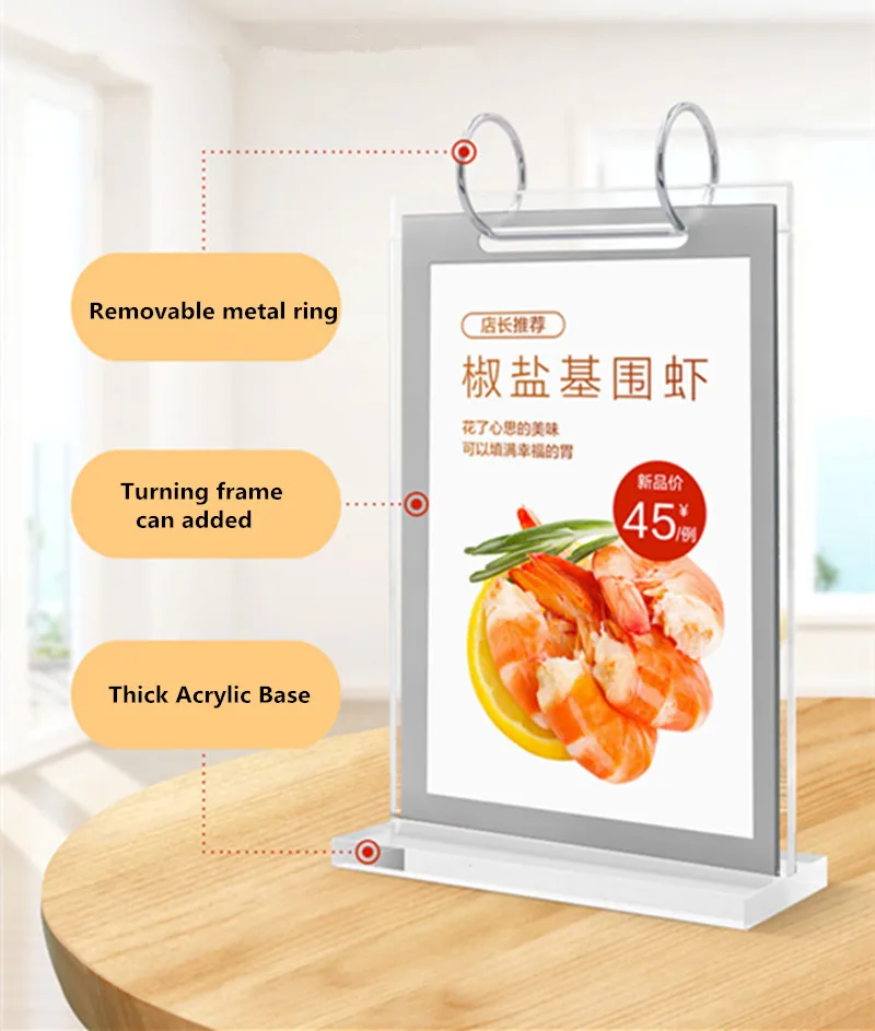 A6 95x154mm Double Flip Acrylic Folder Sign Holder Stand Restaurant Menu Paper Price List Holder Poster Advertising Frame