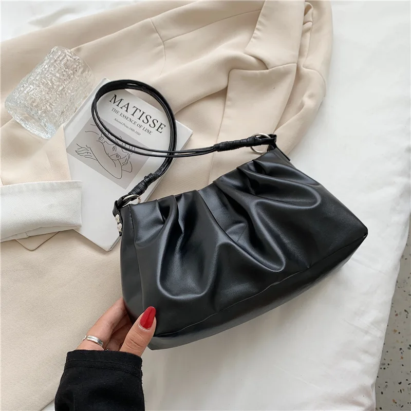 Pleated Cloud Bag Handlebags for Women PU Bags Leisure Armpit Bag Shopping Shoulder Bags Dumpling Handbag Female