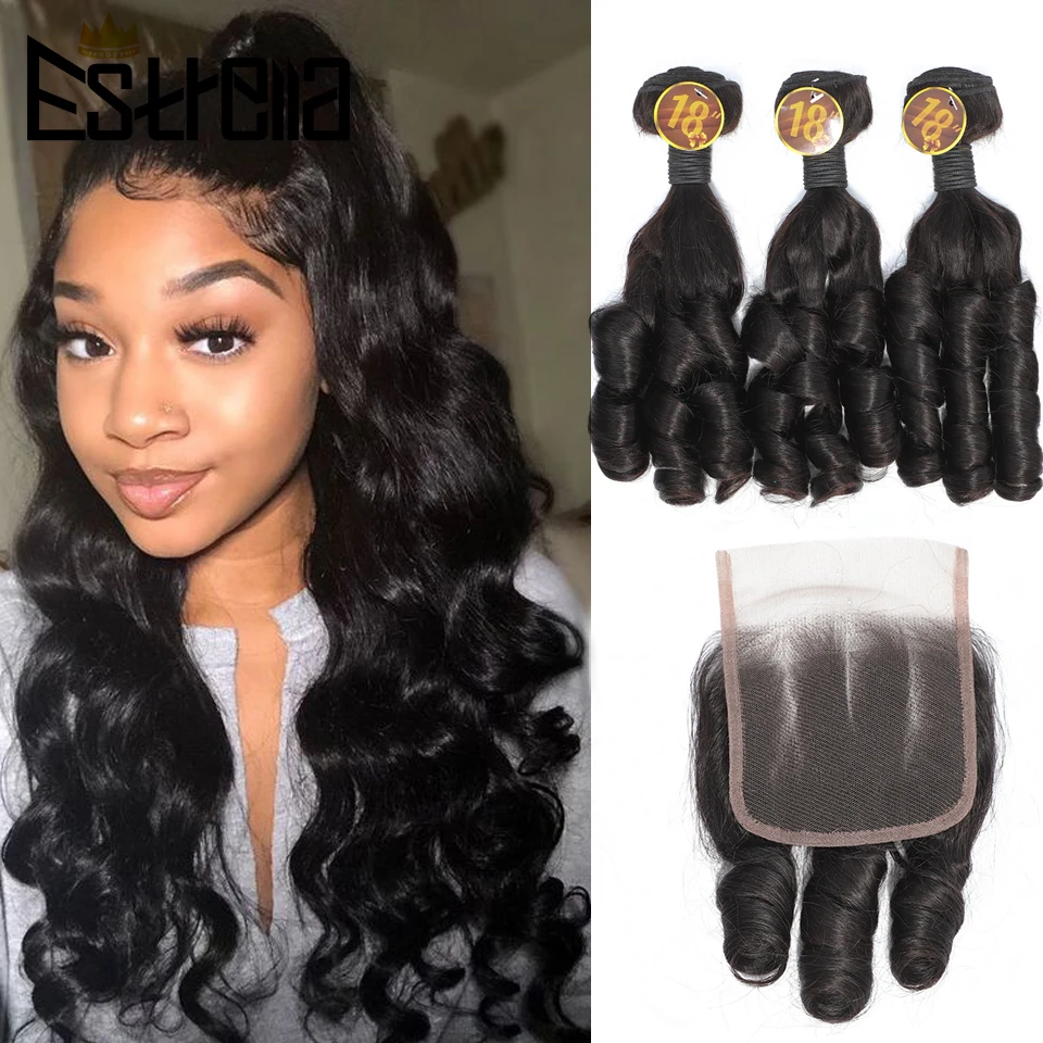 Bouncy Curly Bundles with 4×4 Lace Closure 100% Human Hair Bundles With Closure Brazilian Hair Weave Bundles Remy Hair Extension