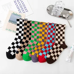 Korea Funky Harajuku Trend Women Checkerboard Socks Geometric Checkered Socks Men Hip Hop Cotton Unisex Streetwear Novelty Socks