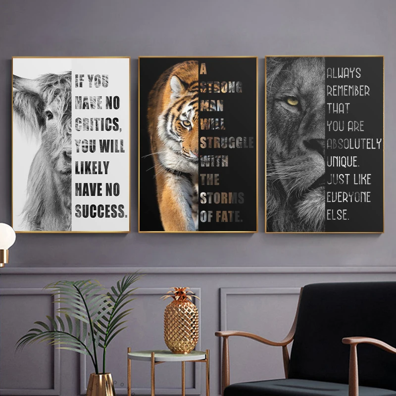 

Wild Lion Tiger Letter Motivational Quote Canvas Painting Posters and Prints Wall Art Decorative Picture for Office Home Decor