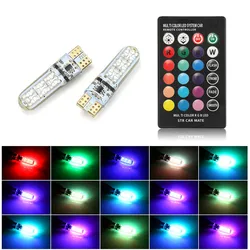 12V Car RGB LED T10 W5W LED RGB 5050 SMD Signal Lamp Reading Wedge Light Car Interior Decorative Lights Remote Car styling