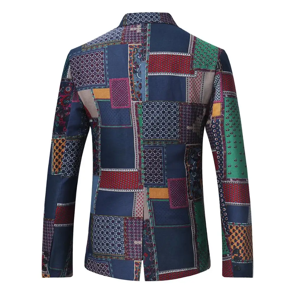 Vintage Patchwork African Blazer Jacket Men Brand Single Breasted Suit Blazers Jackets Party Stage Banquet Prom Costume Homme