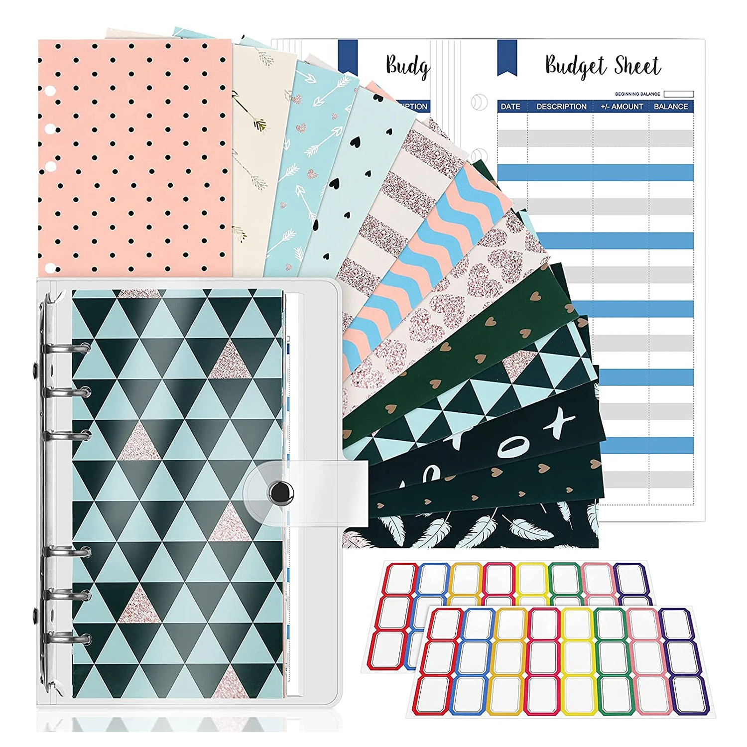 29Pcs A6 Clear PVC Budget Binder Notebook Cover with Cash Envelopes Budget Sheets,Colored Stickers for Money Saving  Organizer