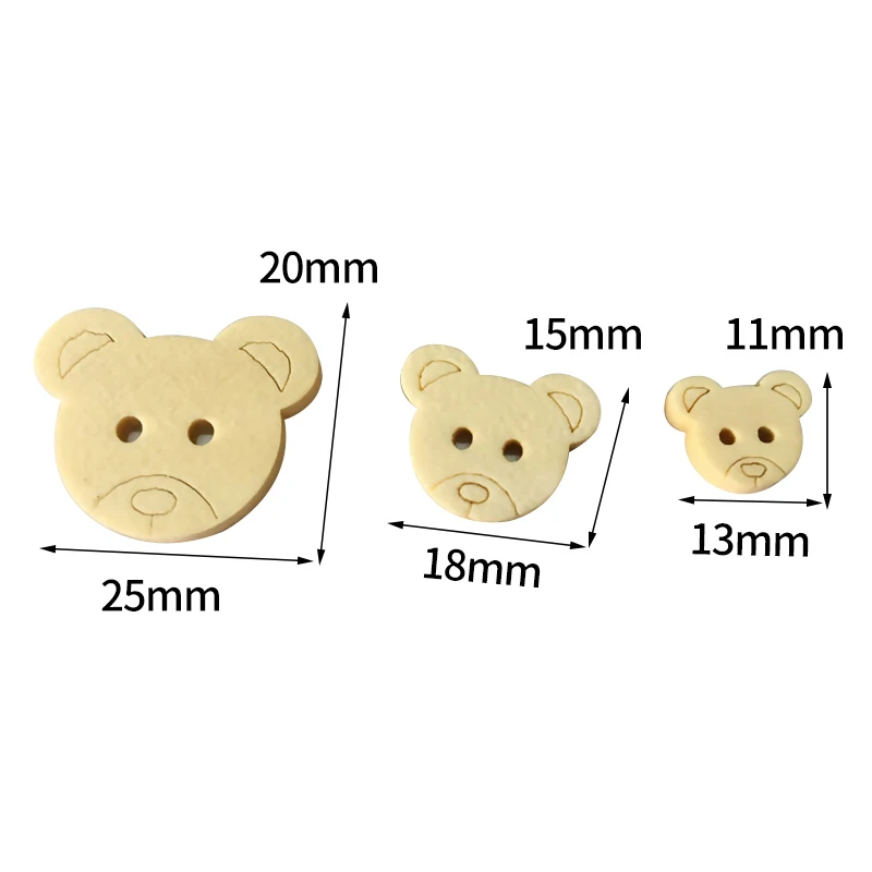 DIY Decorative Bear Wooden Buttons Natural Teddy Bear  2Holes Wood Sewing accessories  Buttons for clothing Children for Charms