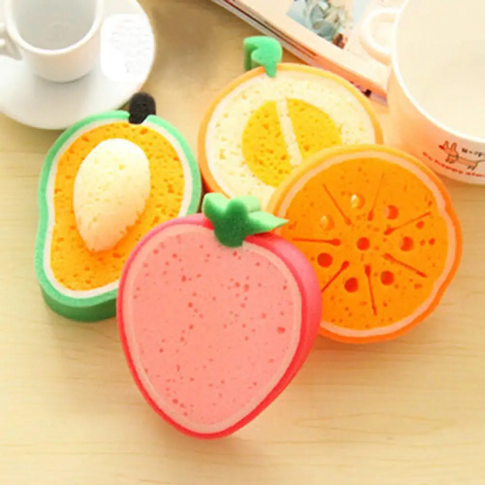 1 Pcs Kitchen Tool Three Layers Cleaning Sponge Scouring Pad Lovely Fruit Shape Dish Washing Cloth Kitchen Gadget Accessories