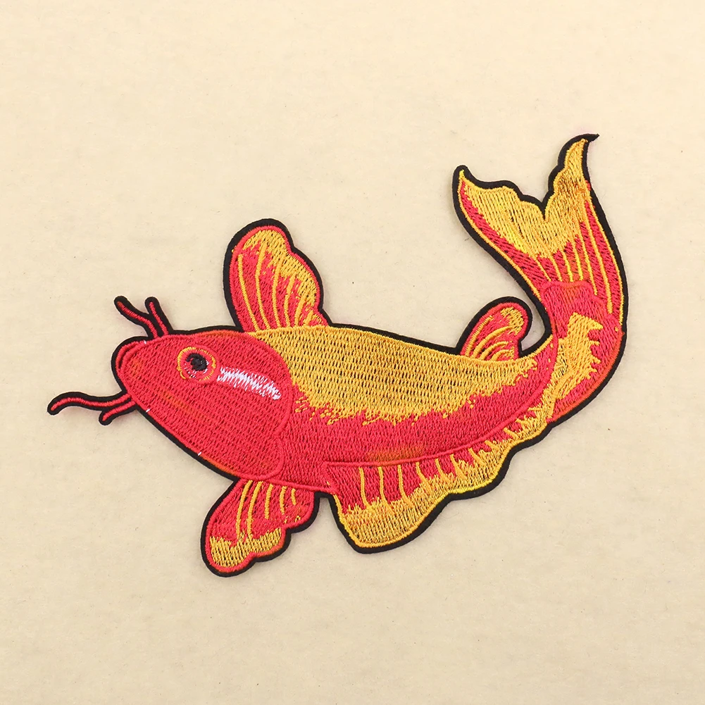 Large Goldfish Koi Animal Patch Iron on Patch for Clothing Red Carp Embroidery Applique DIY Backpack Jacket Clothes Stickers