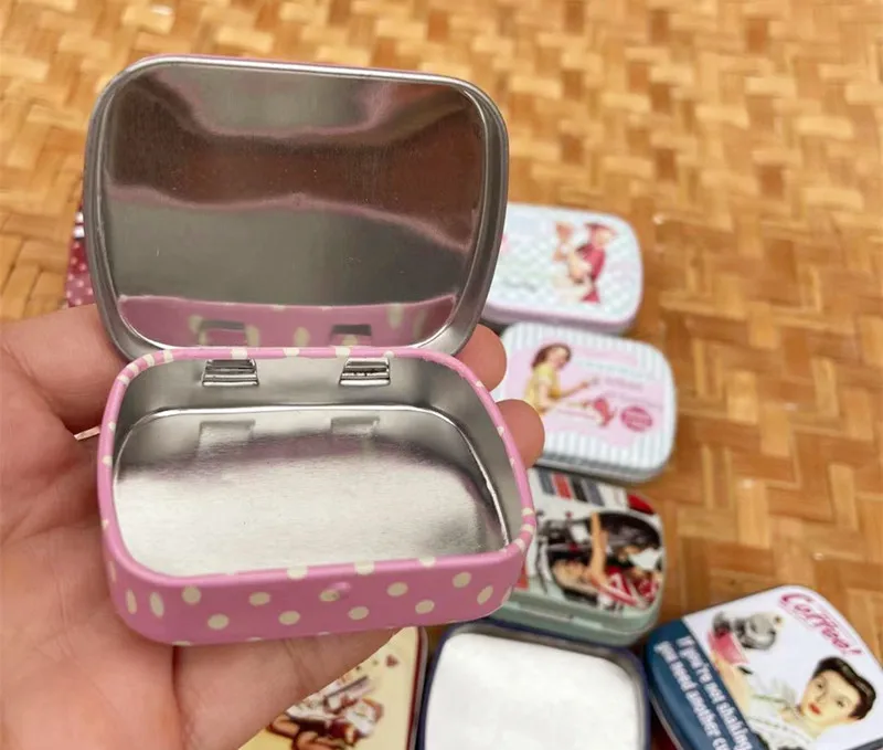 Imagem -04 - Ferro Estanho Metal Case para Mulheres Mini Cover Headconjunto Can Pill Pencil Box Candy Goma de Mascar Presente de Armazenamento Moda 16 Pcs