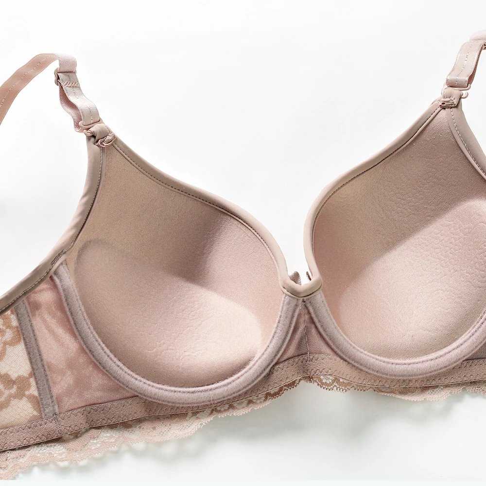 Sexy hluboká podprsenka s pěnovým košíčkem a push-up podprsenkou s květinovou krajkou a vyztužením pro ženy - náhled 5