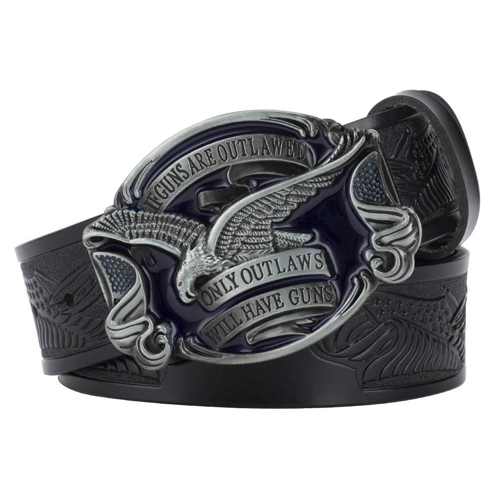 Will Have Guns American Eagle Buckle Fahsion Leather Belt Embossing for Men Cowboy