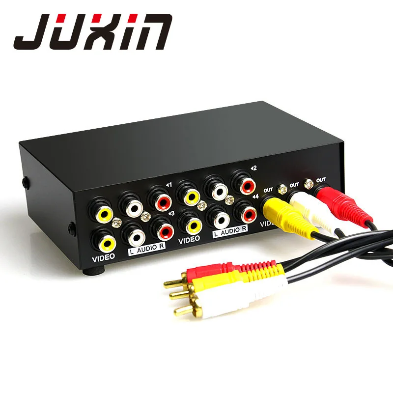 

JUXIN AV Switch 4 in 1 out RCA Audio Switcher 4 Ports 3RCA audio video Converter Box Selector for HDTV LCD Projector DVD