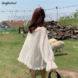 Blouses Women Summer Perspective Ruffles Casual Sun-proof Classy Thin All-match Korean Style Cozy Womens Top Blusas Cute Trendy