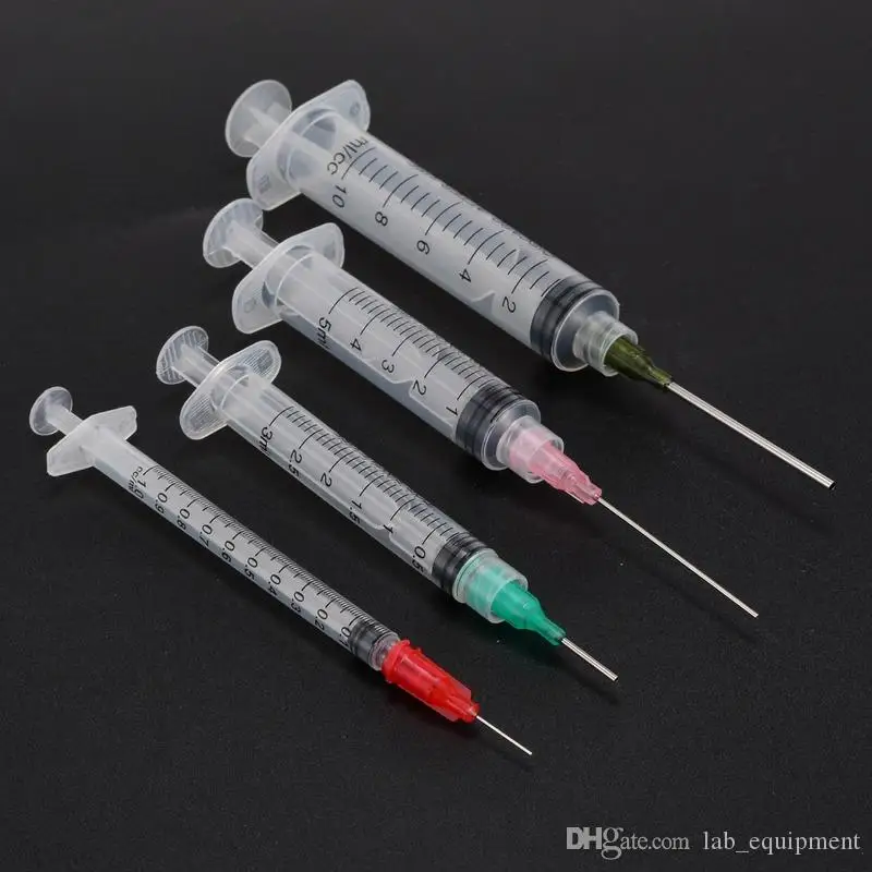 50Pcs /Set 1ml 3ml 5ml 10ml Luer Lock Syringe with 50pcs 14G-25G Blunt Pointed Needle and Plug for Industrial Dispensing Syringe