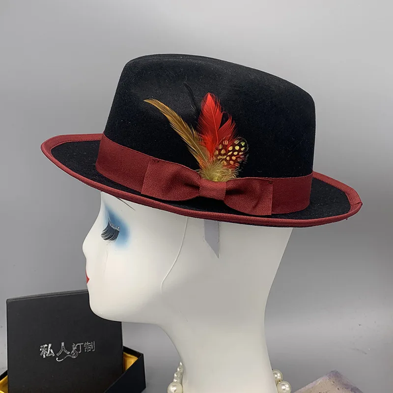 men hats feather men fedoras lady woolen felt church hat unisex  bowknot  jazz hat for men and women