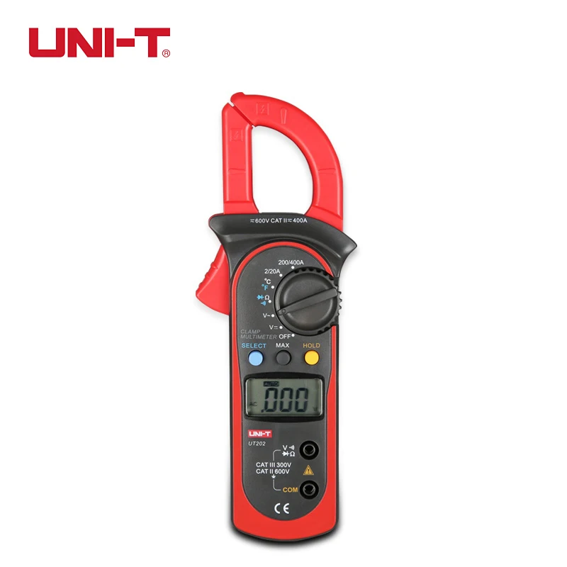 UNI-T UT202 Auto Range Digital Clamp Meter Multimeter Voltmeter Ammeter DC AC Voltage Current Resistance Temperature Tester