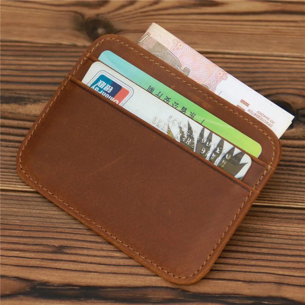 Tarjetero de cuero genuino 100% grabado, billetera suave superdelgada, Mini billetera para tarjetas de crédito, monedero