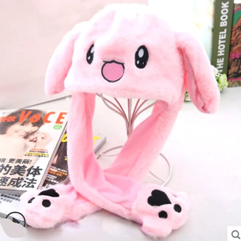 Plush Mobile Rabbit Ear Hat Cute Cartoon Toy Hat Kawaii Funny Rabbit Plush Hat Winter Party Hat