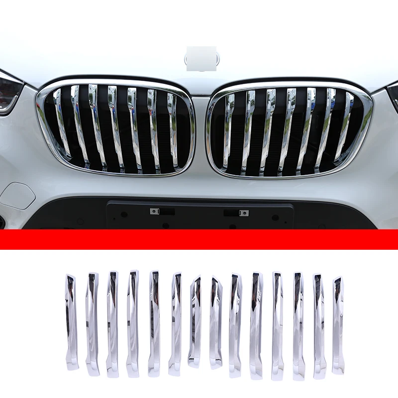 14Pcs/Set Car Styling ABS Chrome Front Grille Trim Strips Cover For BMW X1 F48 2016-2019 20i 25i 25le Auto External Accessories