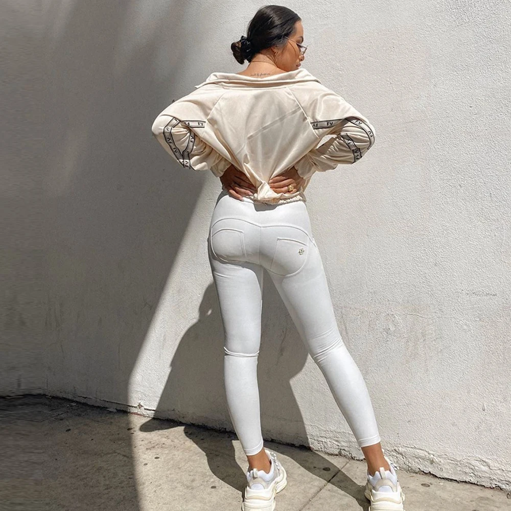 Shascullfites Melody Leather Pants Push Up Leggings Skinny Jeans Woman Middle Waist White Pants Full Length Casual Joggers Women