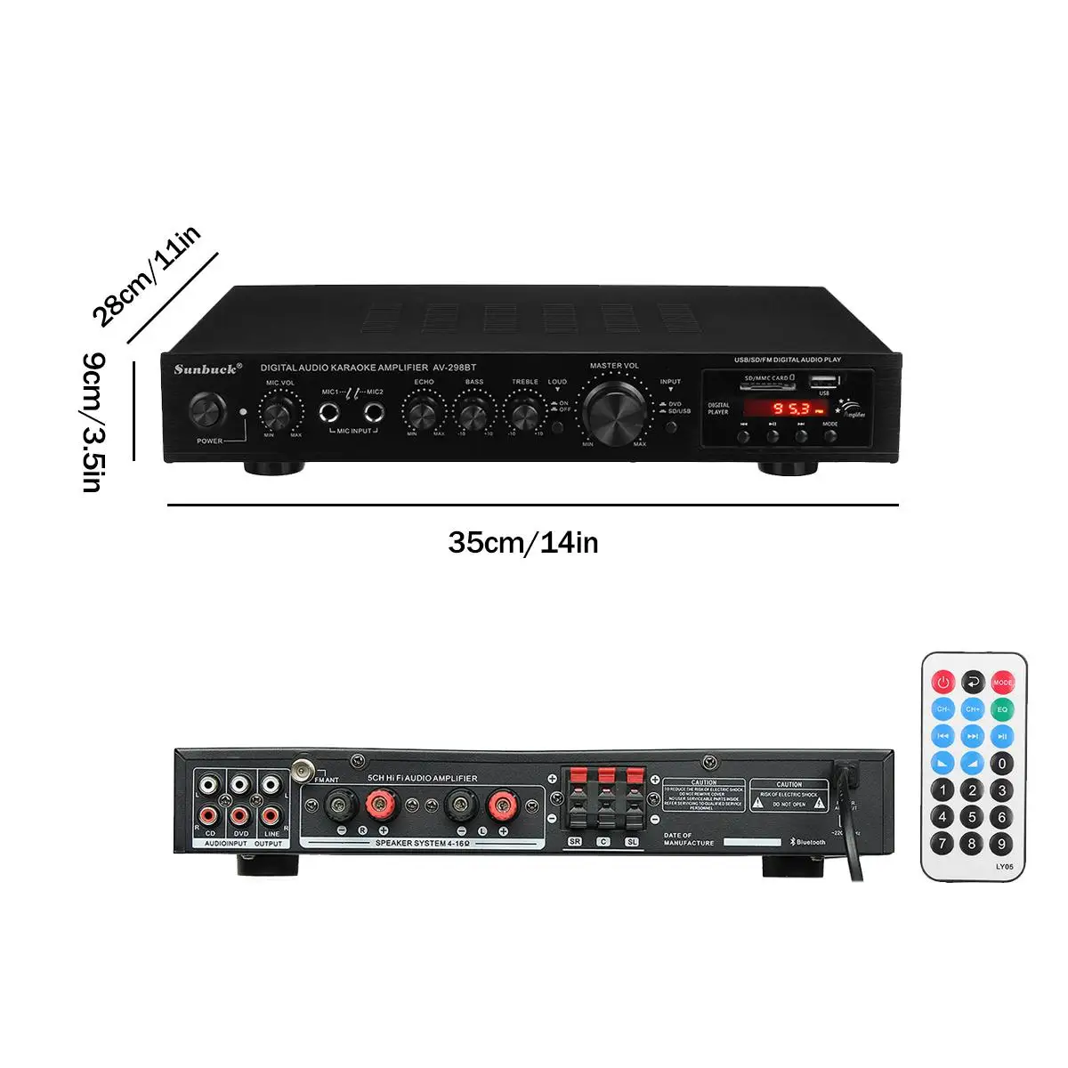 SUNBUCK 2200 واط بلوتوث 5 قناة مكبر كهربائي HiFi مكبر صوت ستيريو أمبير دعم راديو FM 2 هيئة التصنيع العسكري USB بطاقة SD المدخلات