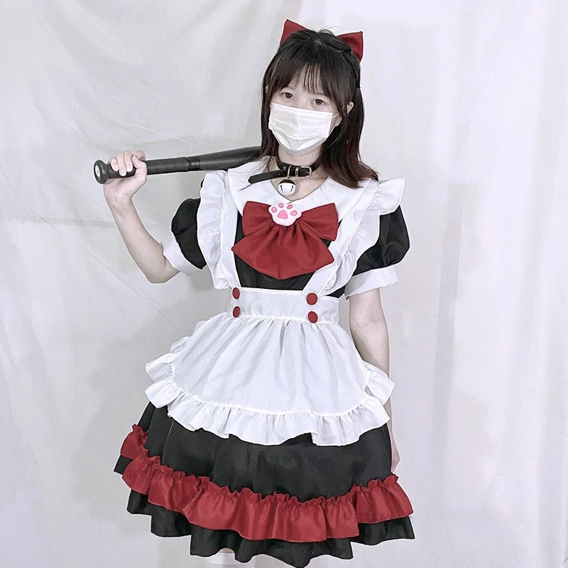 Halloween vampiro pequeno diabo empregada lolita uniforme gótico preto e vermelho anime empregada cosplay traje doce japonês francês outfit