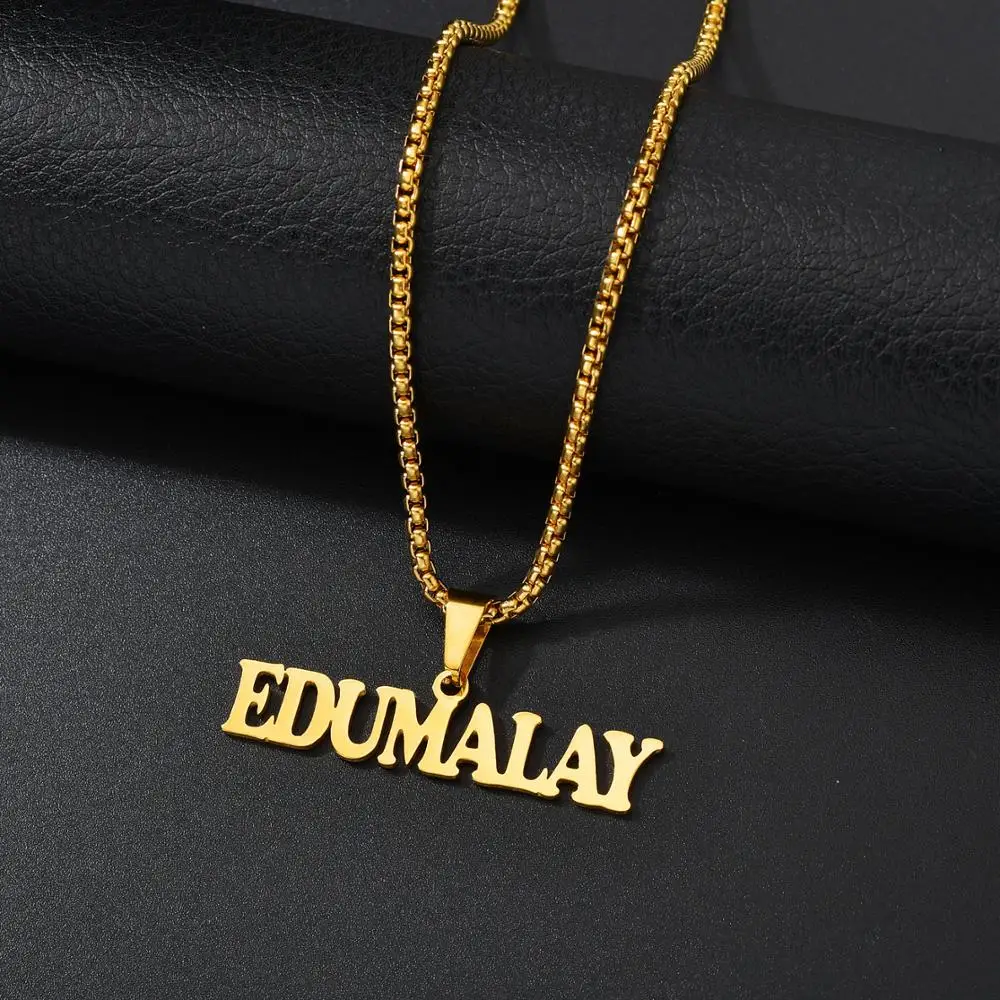 Goxijite 2019 Fashion Customized Stainless Steel Big Name Necklace For Women Men Personalized Gold Color  Necklace Pendant Gift