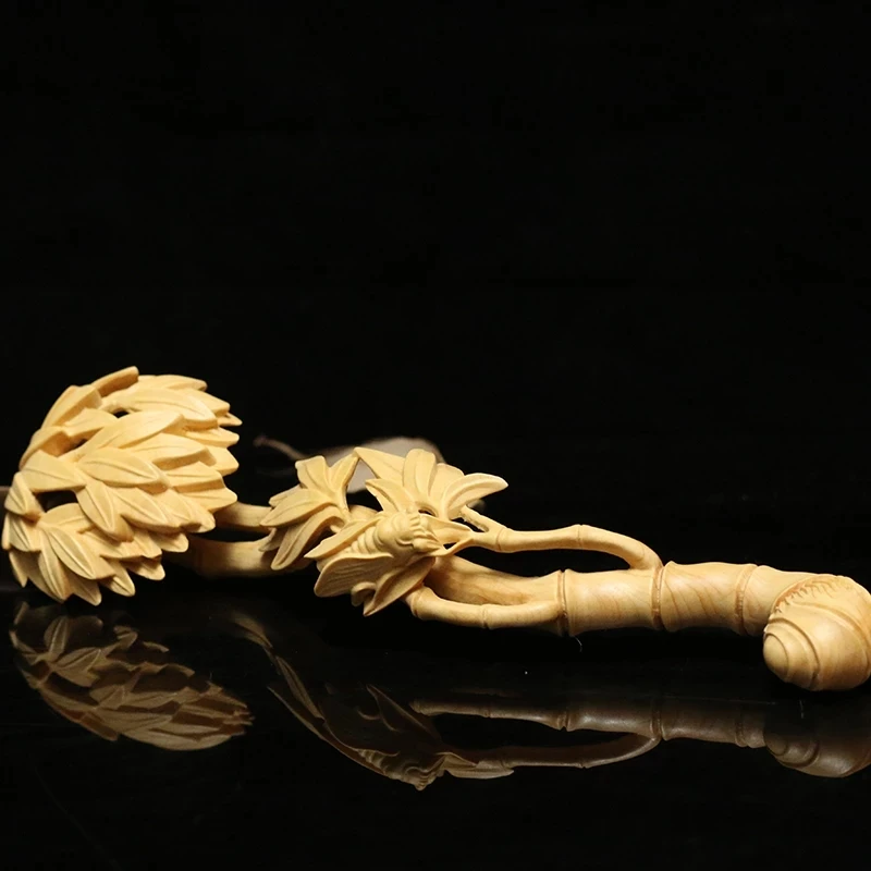 Wood carved Bamboo leaves Ruyi figurine flowers and birds statue New Year home decoration Safe Trip Wherever You Go wooden gifts