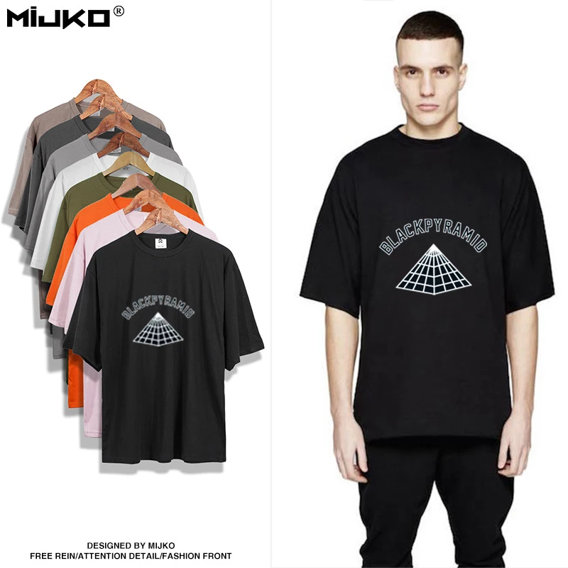 Fashion Oversize Design T Shirt Men Chris Brown Black Pyramid Letter Print T-Shirt Skateboard Hip Hop Short Sleeve Tops