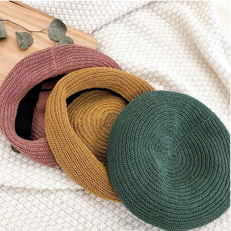 VISROVER 7 colors beret solid hat female knit acrylic cap spring summer autumn hat solid color top quality Women Boina Wholesale