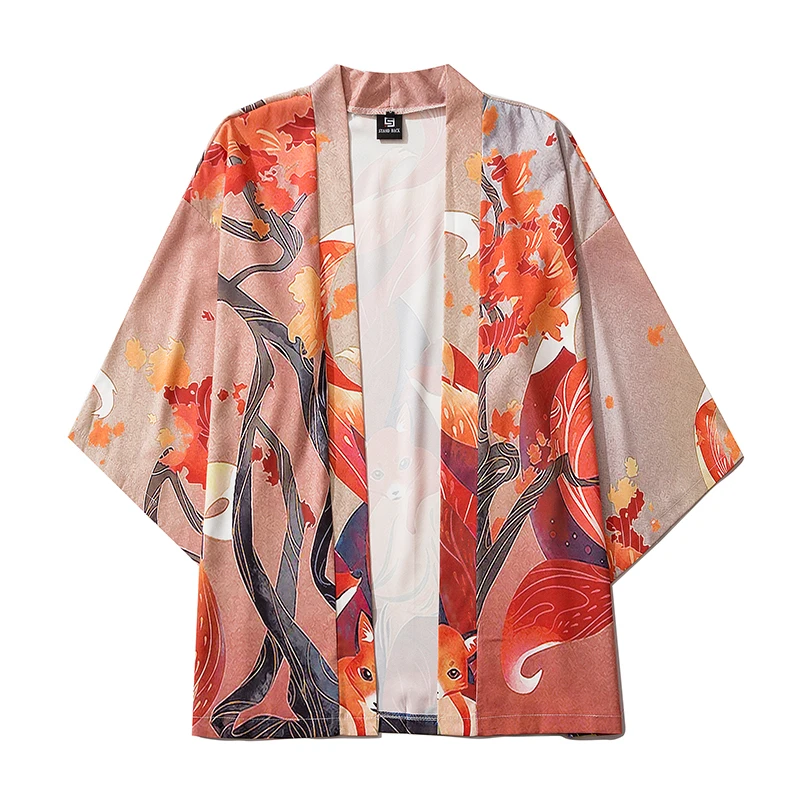 Japanese Yukata Anime Nine Tailed Fox Print Kimono Female Women Asian Clothes Cardigan Shirt Women Traditional Haori Samurai