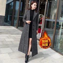 Fall / winter 2025 new Korean Plaid woolen coat for women with cotton thickened suit collar over the knee long slim women's long