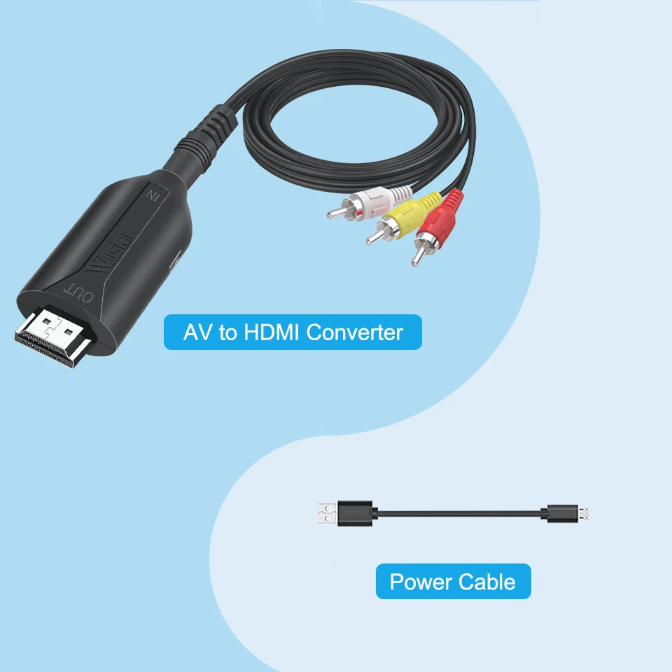 Adaptor AV 1080P RCA AV ke HDMI, konverter adaptor komposit kompatibel dengan adaptor AV2HDMI untuk proyektor TV PS3 PS4 PC DVD Xbox dengan kabel MICR