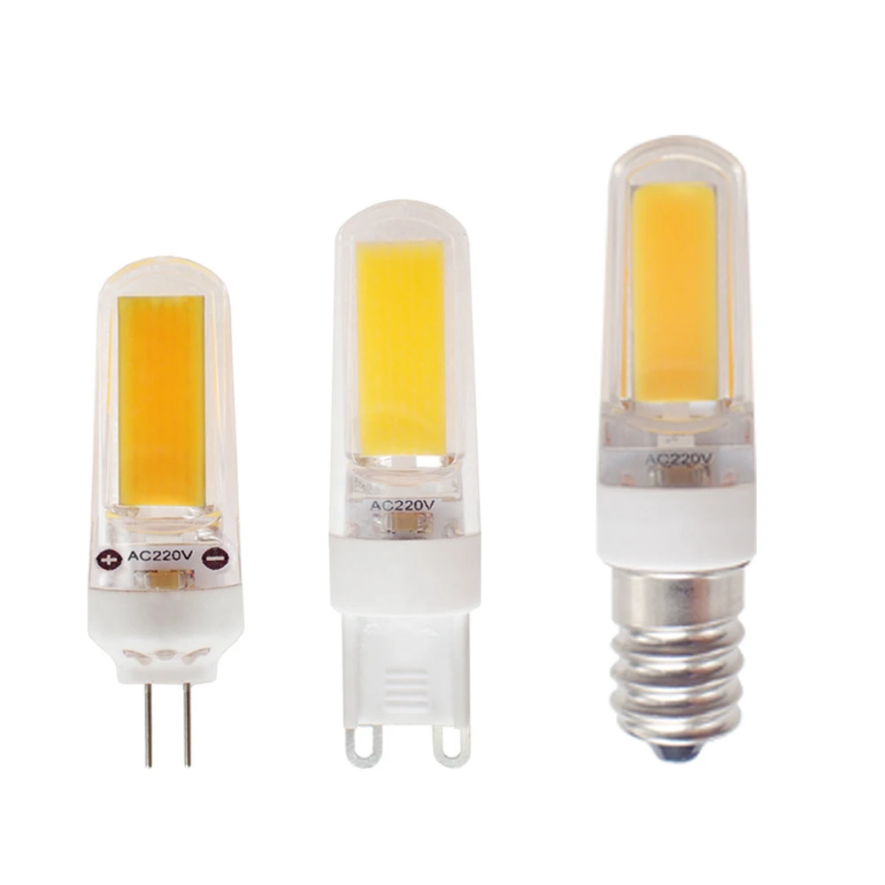 lampada de led dimerizavel 10 pecas g4 g9 e14 220v 4w cob smd substitui iluminacao holofote halogeno lustre 01