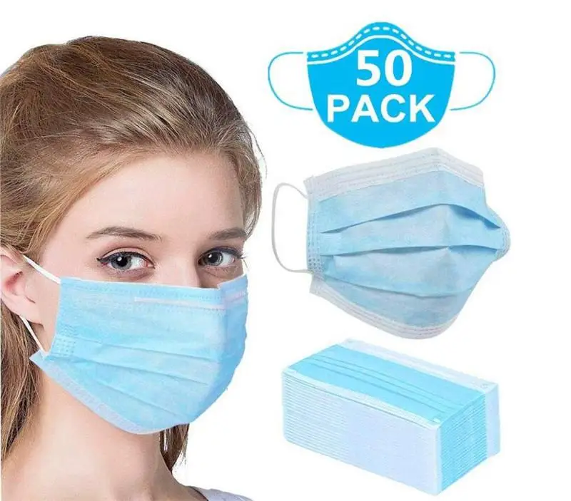 Mascarilla desechable de 3 capas, Máscara protectora antibacteriana, impermeable, no tejida, antipolvo
