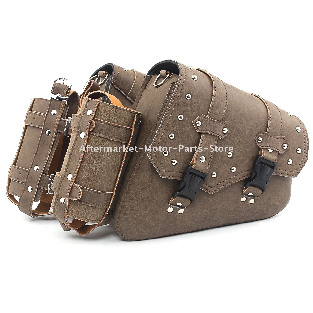 Motorcycle Old School Leather Saddlebag Swingarm Solo Bag w/ Cup Holder For Sportster XL Dyna Softail Scout Sixty Bobber Rebel