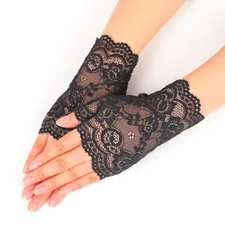 Elegant Female Fingerless Anti-UV Driving Mittens Summer Women Long Elasticity Sleeve Sunscreen Cycling Sexy Lace Sun Gloves K9